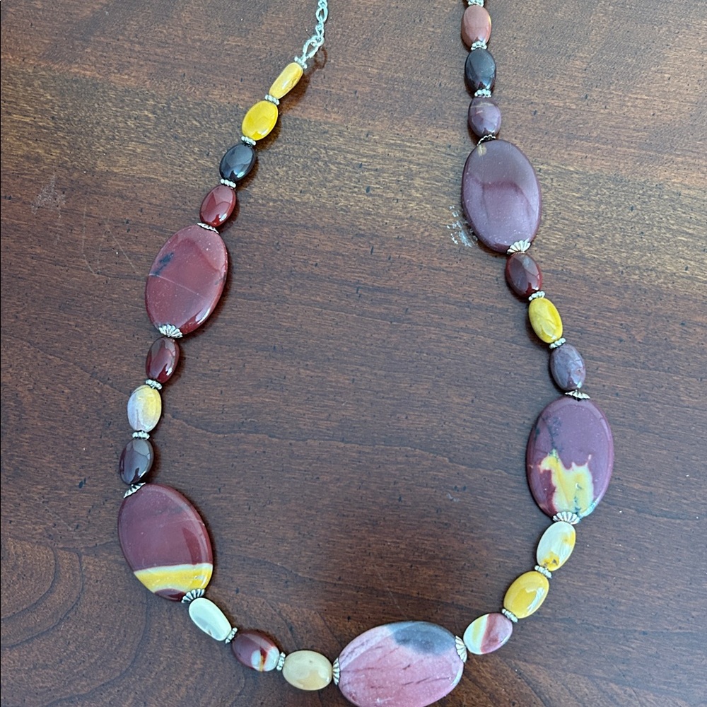 Mookaite Jasper necklace maroon mustard yellow stones - Picture 5 of 5